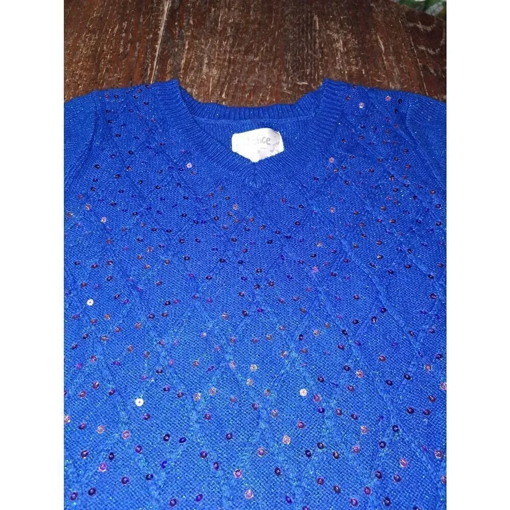 Sz 18 Justice Short Sleeve Blue Knit Sequin Sweater Tutu Dress Tulle Lined Skirt